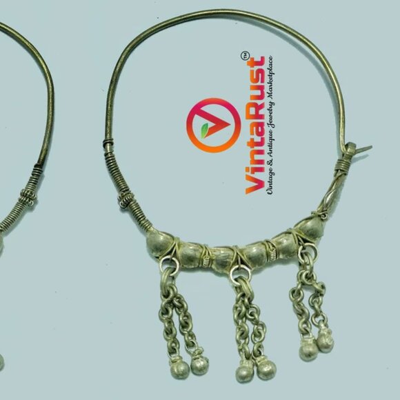 Big Vintage Hoop Earrings With Bells, Tribal Antique Boho Jewelry - Picture 7 of 7